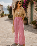 Sydney Women's High Waist Trousers – Drawstring Wide Leg Casual Summer Pants