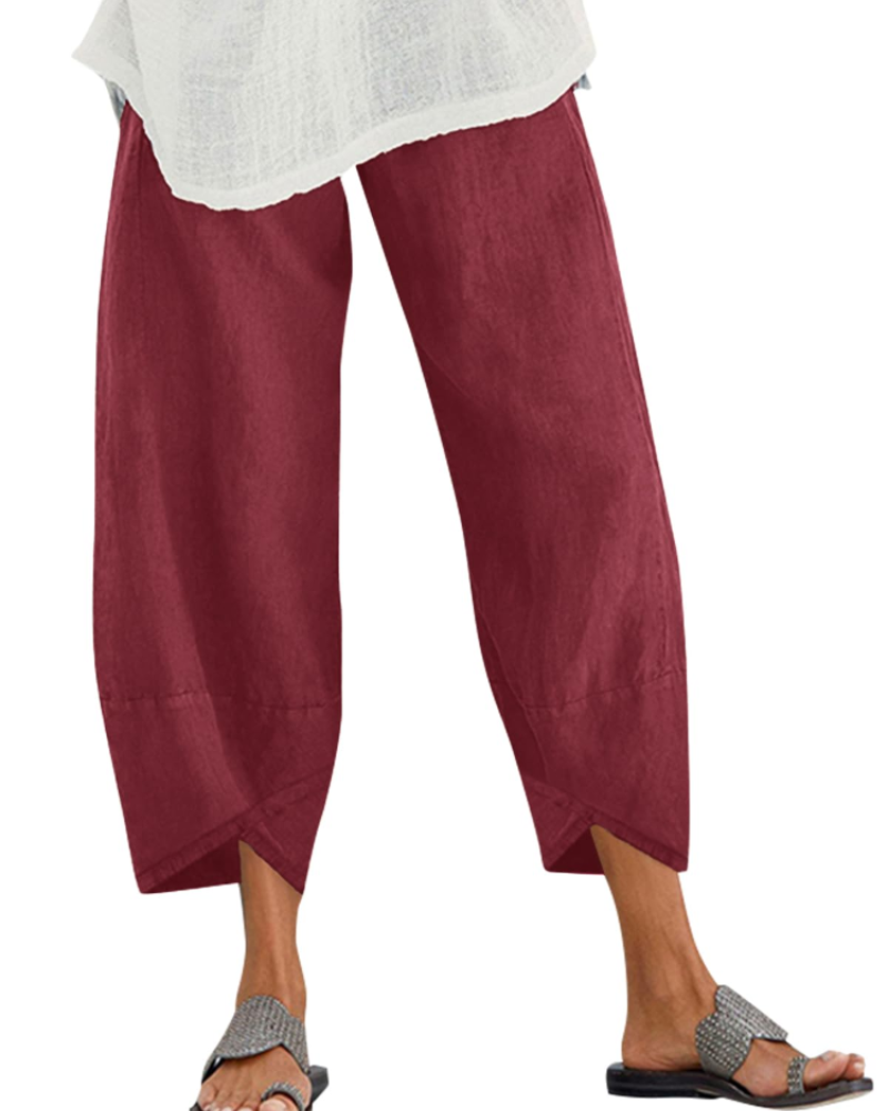 Phoebe Women's Cotton Cropped Trousers – Elastic Waist Relaxed Fit Trousers