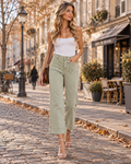 Theresa Women's Wide-Leg Jeans – High Waist Cropped Stretch Denim with Patch Pockets