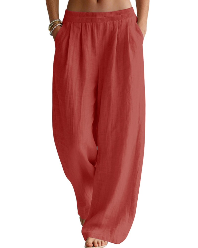 Jasmine Women's Linen Blend Palazzo Trousers – Wide Leg Elastic Waist Summer Pants