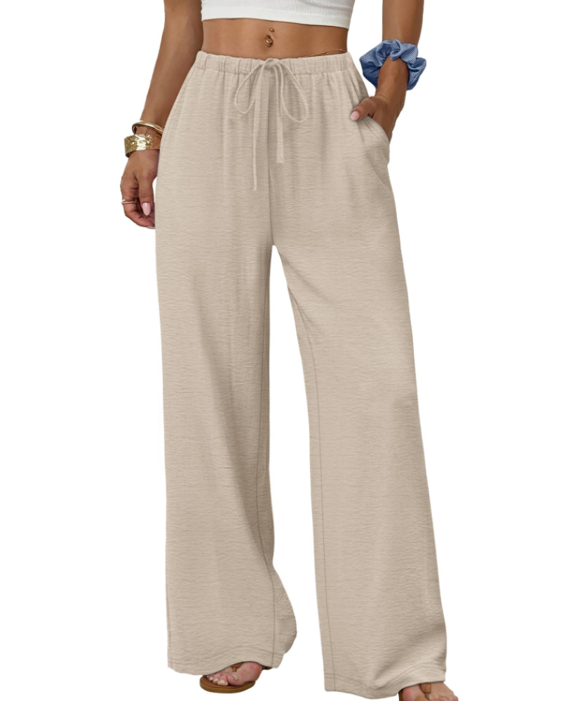 Madison Women's Wide Leg Trousers – Drawstring Elastic Waist Casual Palazzo Pants
