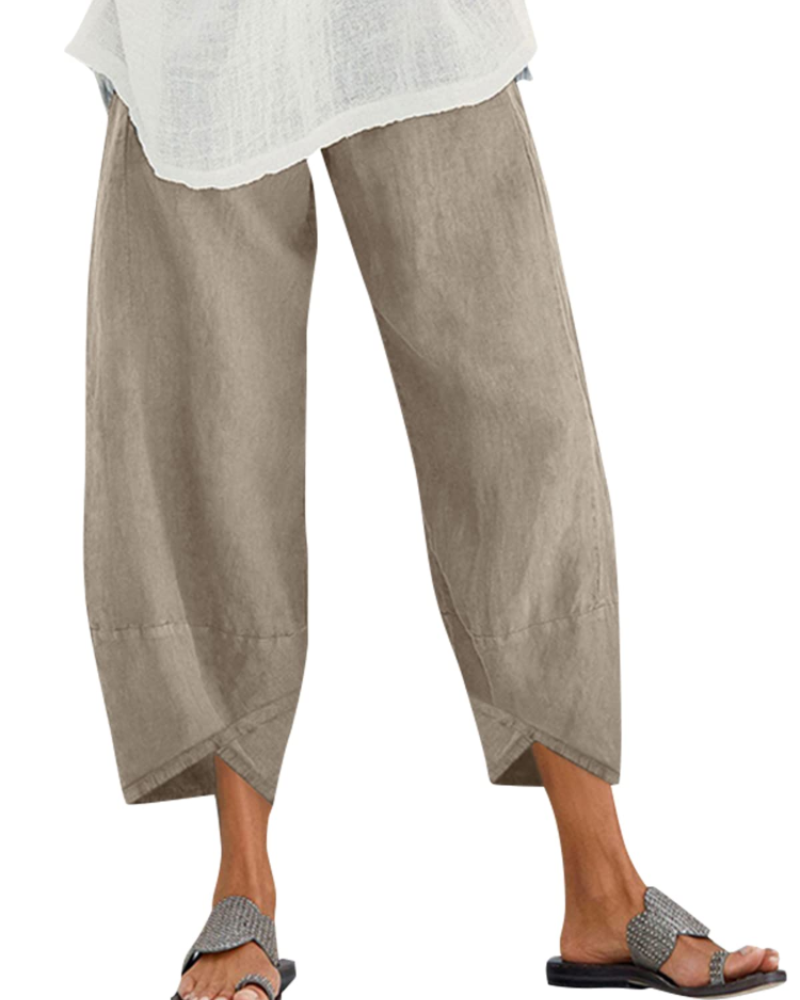 Phoebe Women's Cotton Cropped Trousers – Elastic Waist Relaxed Fit Trousers