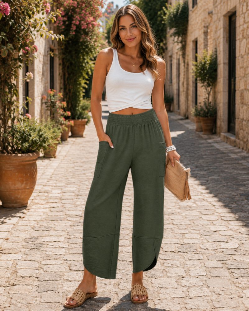 Autumn Women's Palazzo Trousers – Wide Leg Elastic Waist Casual Summer Pants