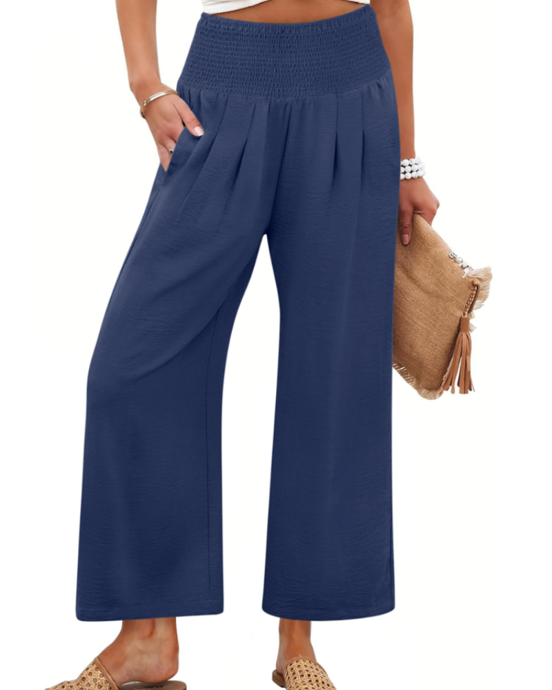 Sienna Women's Palazzo Trousers – Wide Leg High Waist Ankle Length Casual Pants