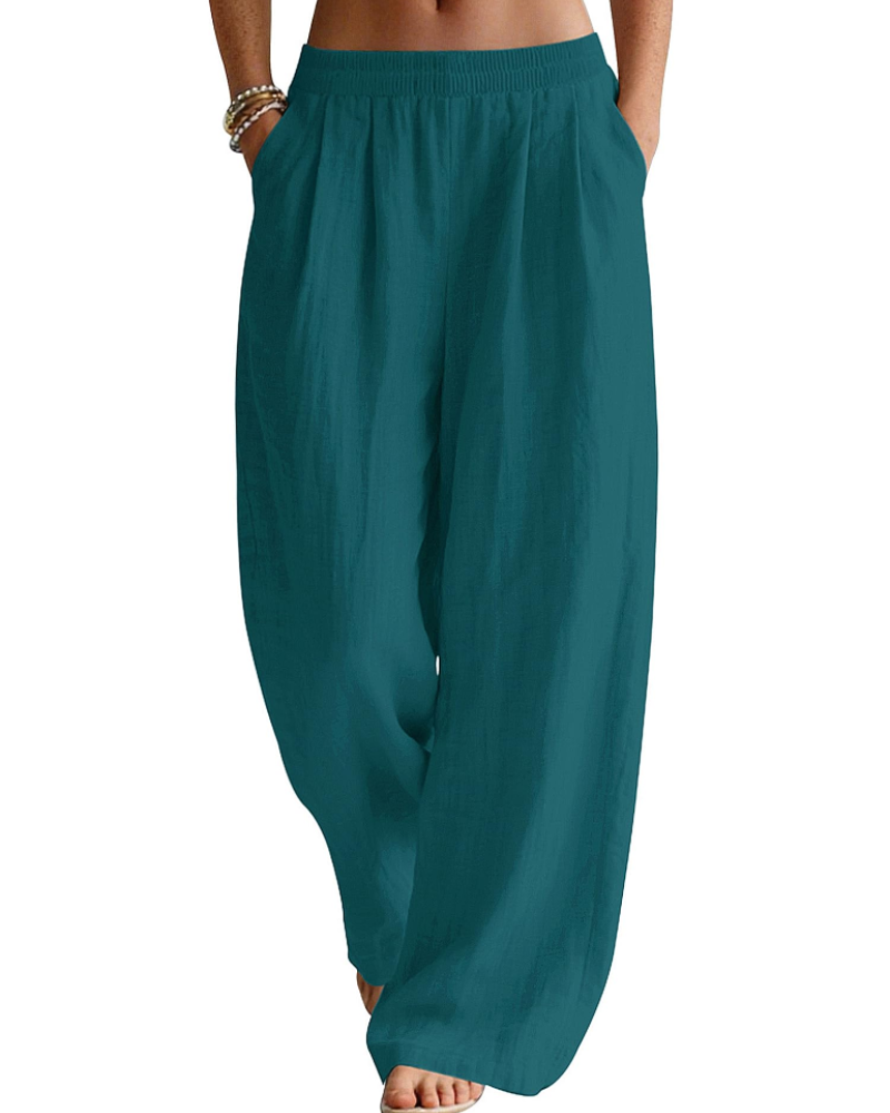 Jasmine Women's Linen Blend Palazzo Trousers – Wide Leg Elastic Waist Summer Pants