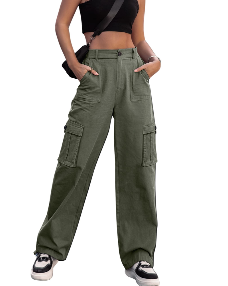 Harper Women's Cargo Trousers – High Waist Wide Leg Drawstring Combat Trousers