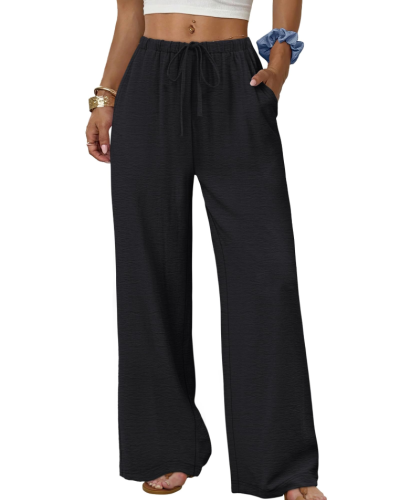 Madison Women's Wide Leg Trousers – Drawstring Elastic Waist Casual Palazzo Pants