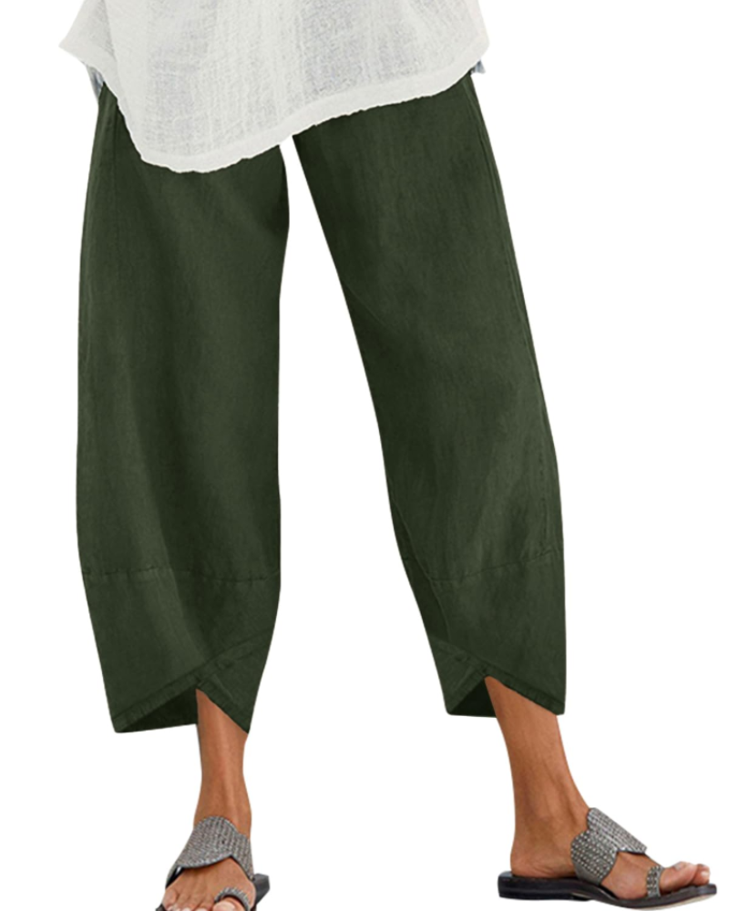 Phoebe Women's Cotton Cropped Trousers – Elastic Waist Relaxed Fit Trousers