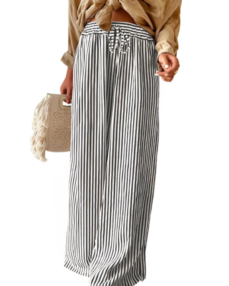 Sydney Women's High Waist Trousers – Drawstring Wide Leg Casual Summer Pants