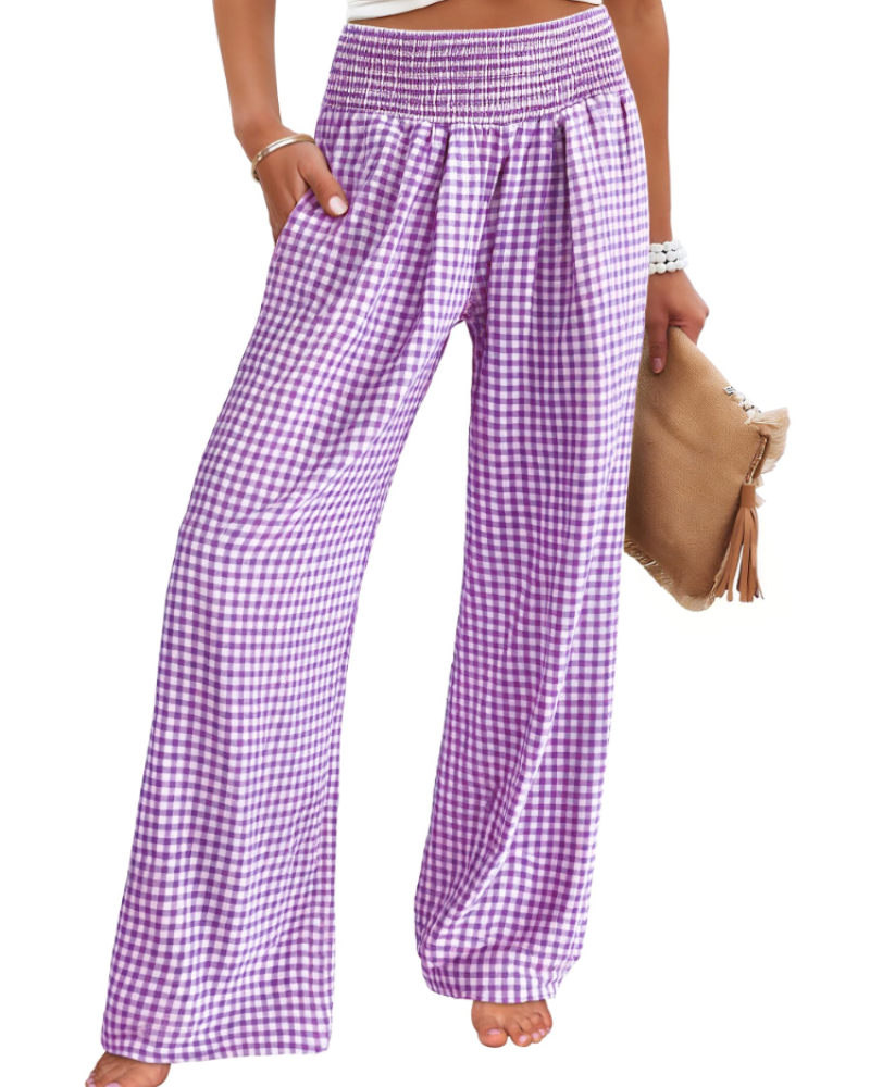 Nicole Women's Palazzo Trousers – Wide Leg Elastic Waist Casual Summer Pants