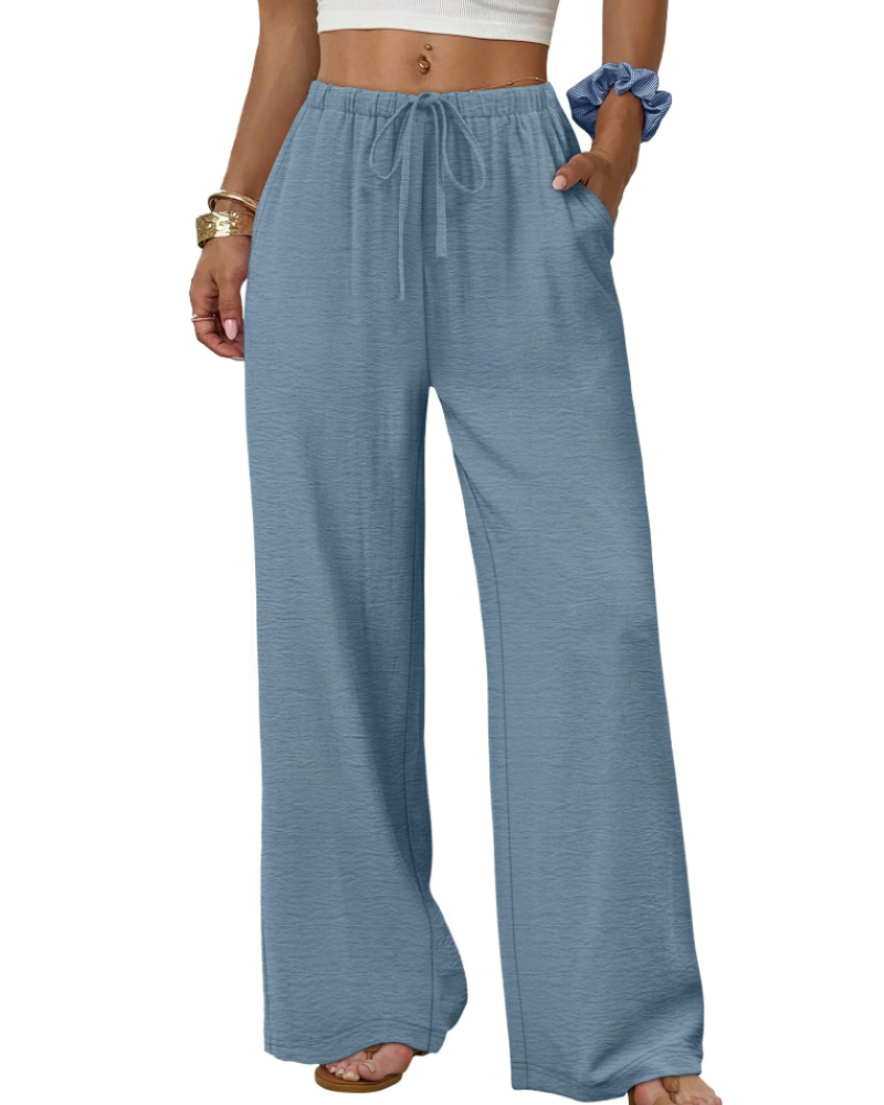 Madison Women's Wide Leg Trousers – Drawstring Elastic Waist Casual Palazzo Pants
