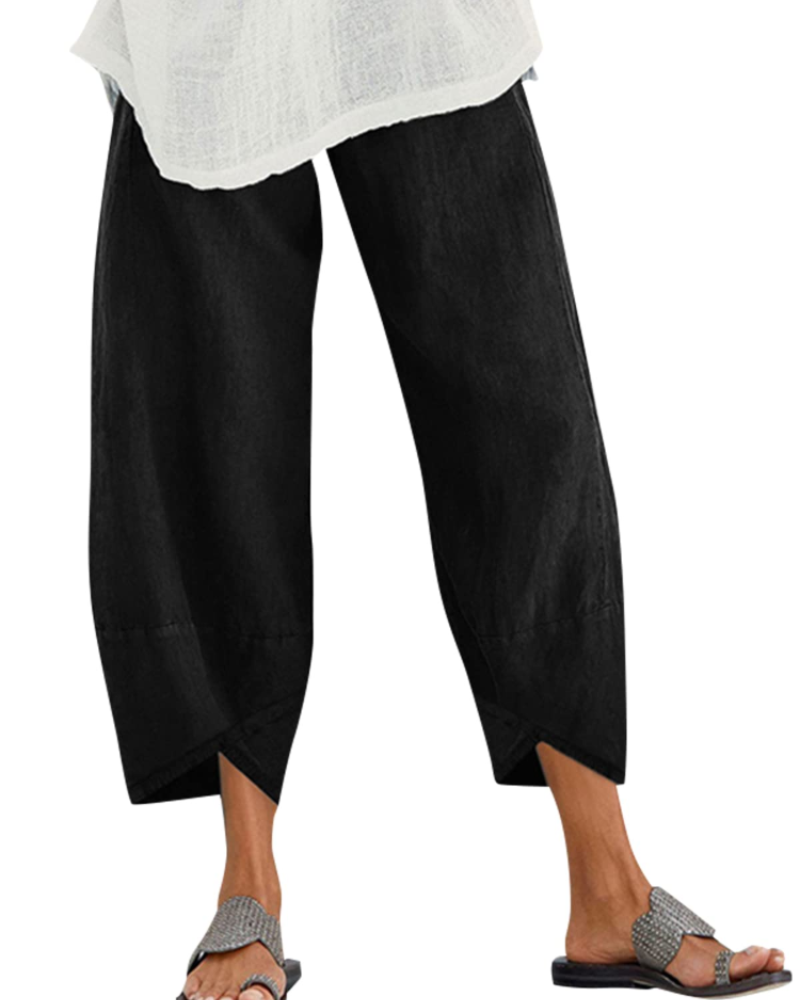Phoebe Women's Cotton Cropped Trousers – Elastic Waist Relaxed Fit Trousers