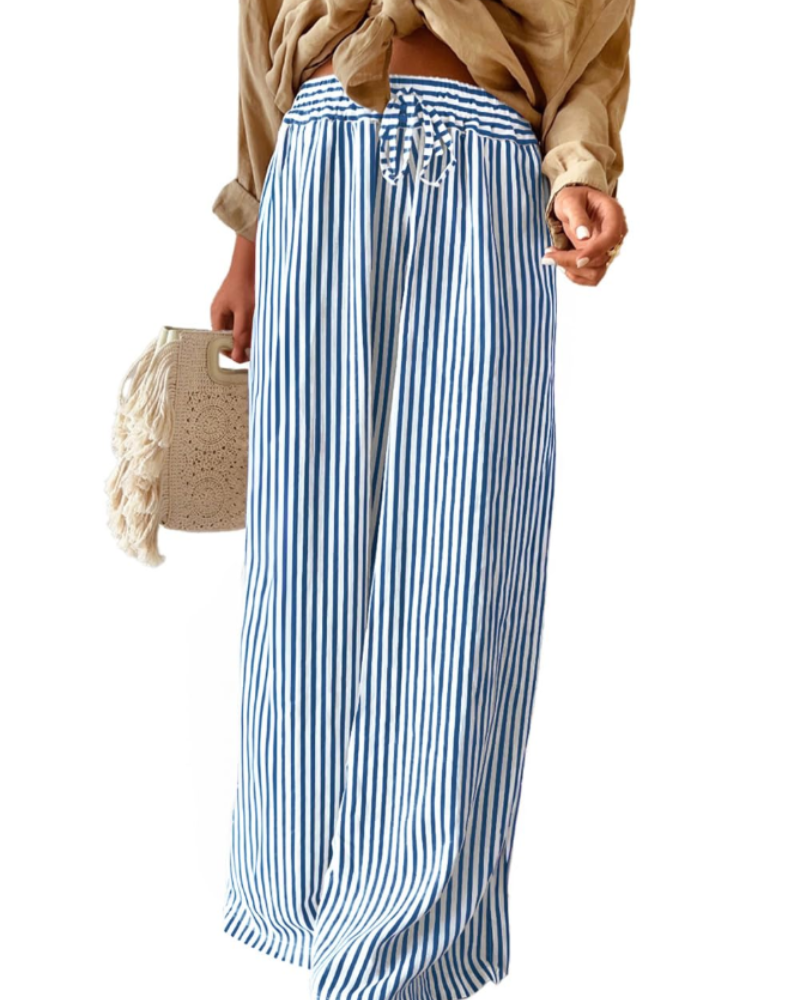 Sydney Women's High Waist Trousers – Drawstring Wide Leg Casual Summer Pants