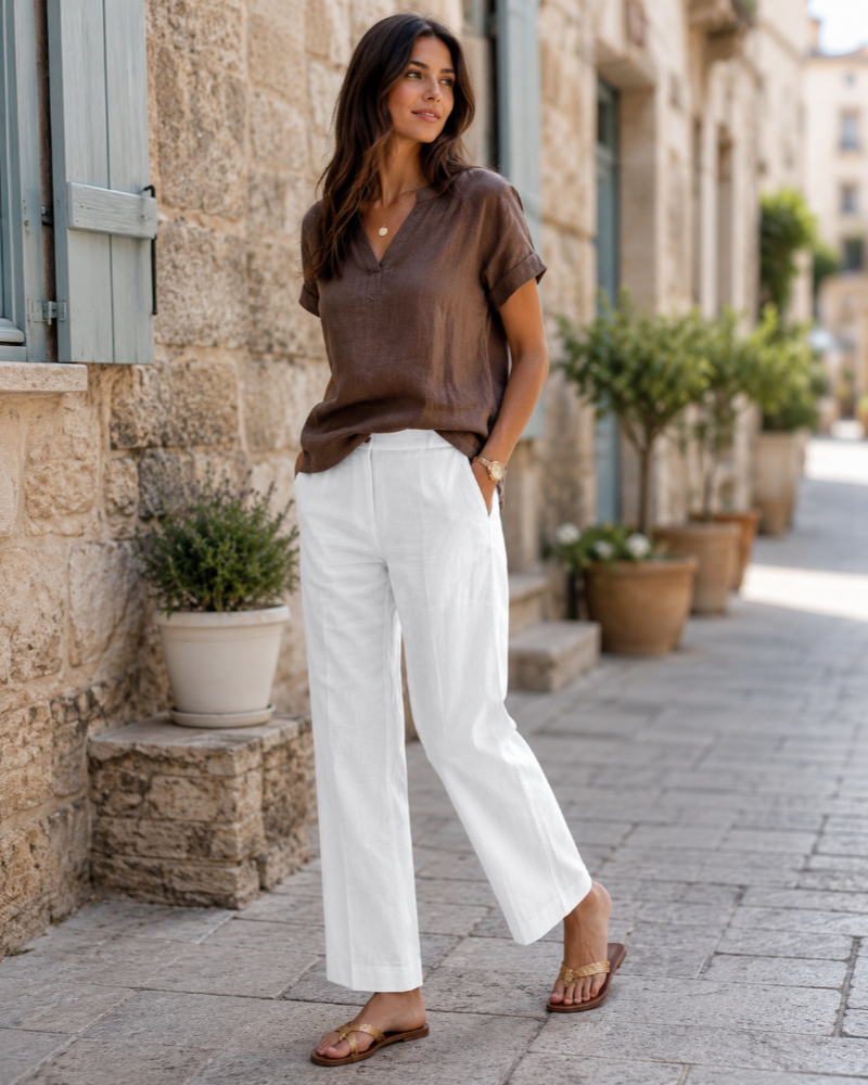 Amelia Women's Linen Trousers – Wide Leg Lightweight Casual Summer Pants