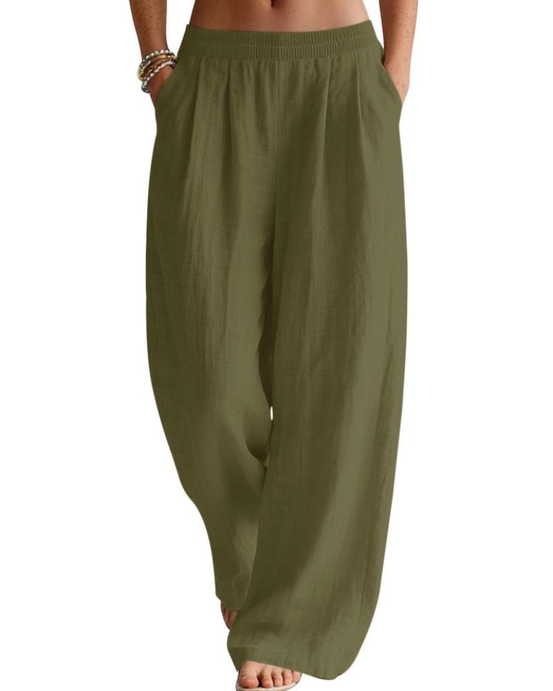 Jasmine Women's Linen Blend Palazzo Trousers – Wide Leg Elastic Waist Summer Pants