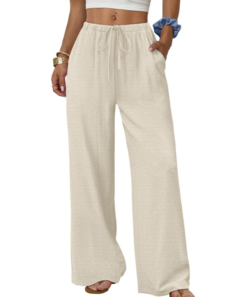 Madison Women's Wide Leg Trousers – Drawstring Elastic Waist Casual Palazzo Pants