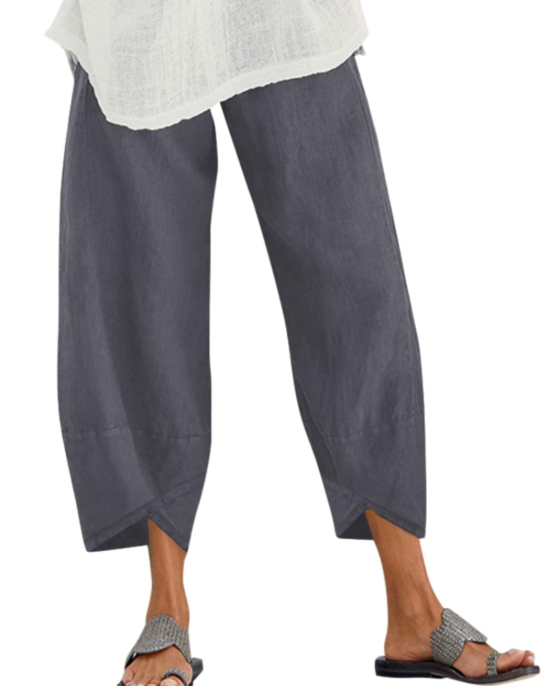 Phoebe Women's Cotton Cropped Trousers – Elastic Waist Relaxed Fit Trousers