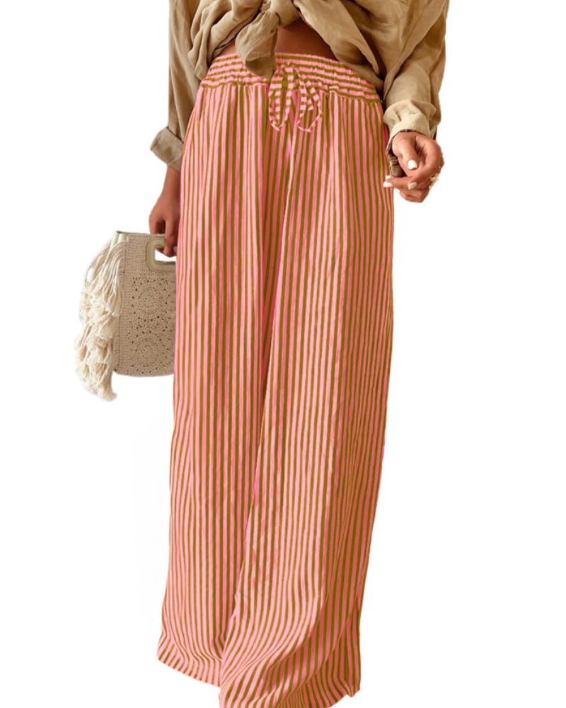 Sydney Women's High Waist Trousers – Drawstring Wide Leg Casual Summer Pants