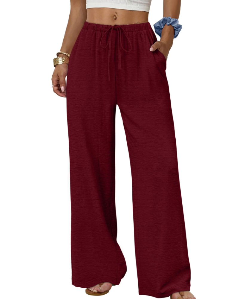 Madison Women's Wide Leg Trousers – Drawstring Elastic Waist Casual Palazzo Pants