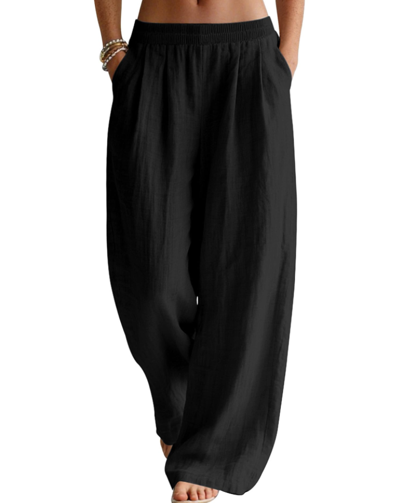 Jasmine Women's Linen Blend Palazzo Trousers – Wide Leg Elastic Waist Summer Pants