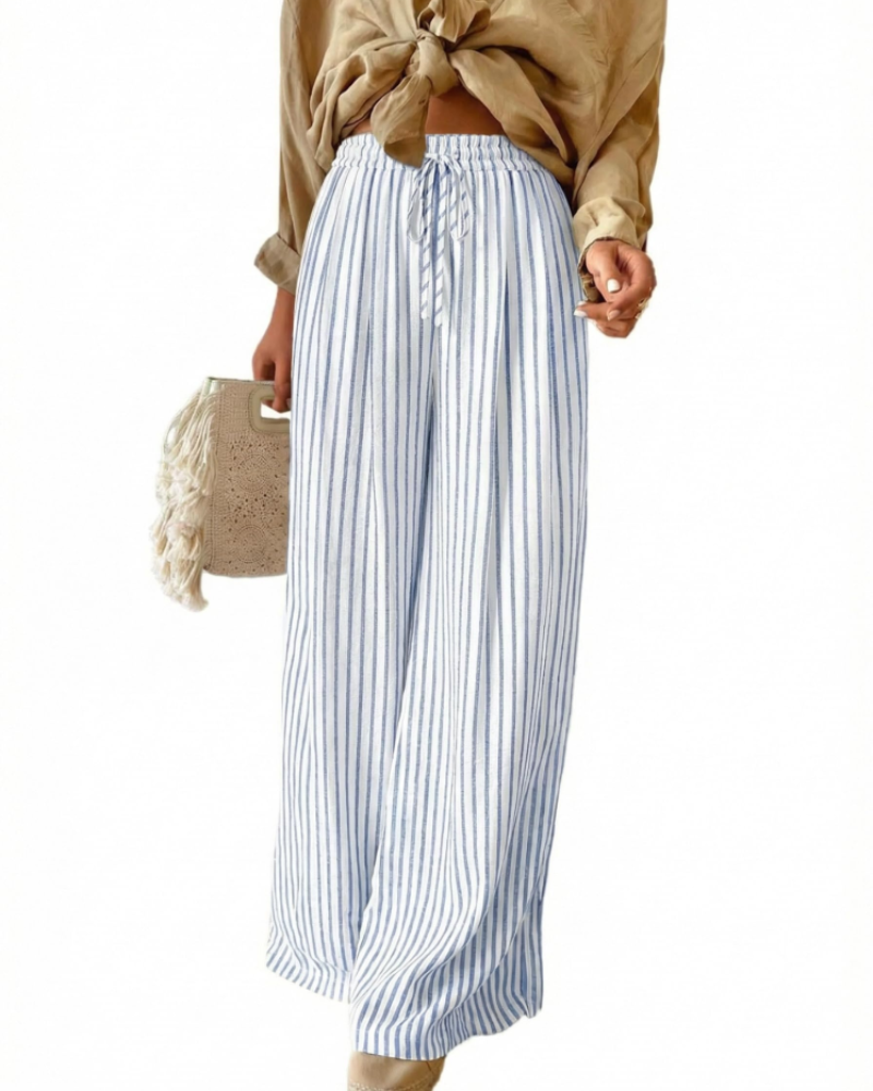 Sydney Women's High Waist Trousers – Drawstring Wide Leg Casual Summer Pants