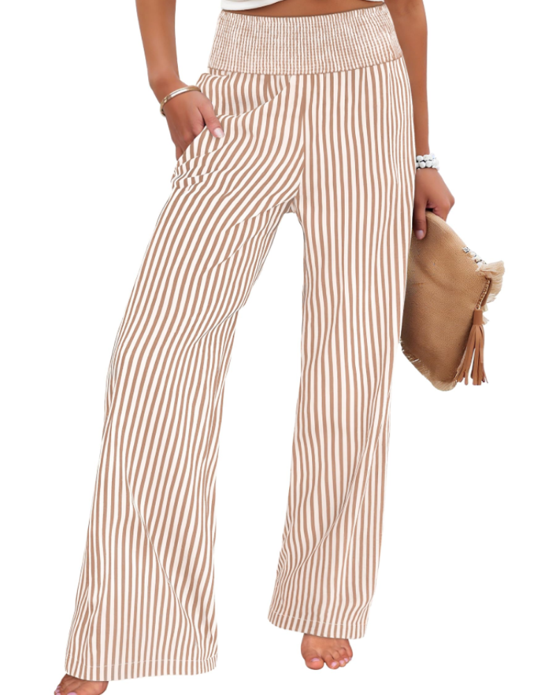 Nicole Women's Palazzo Trousers – Wide Leg Elastic Waist Casual Summer Pants