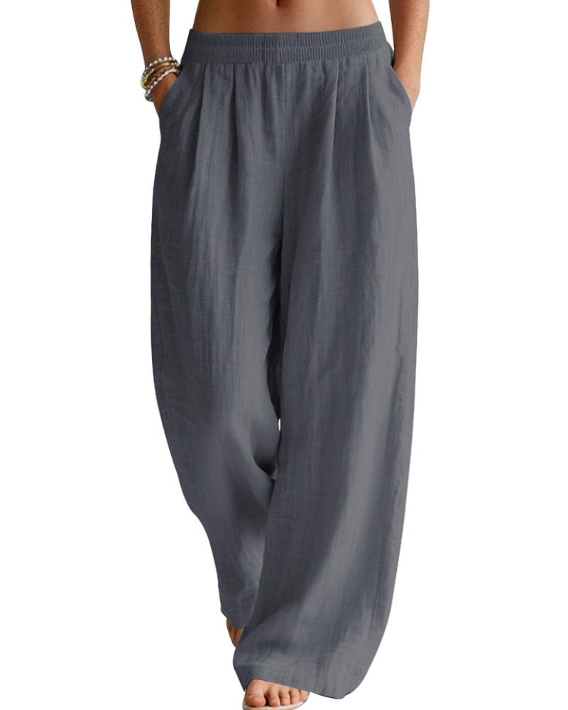 Jasmine Women's Linen Blend Palazzo Trousers – Wide Leg Elastic Waist Summer Pants