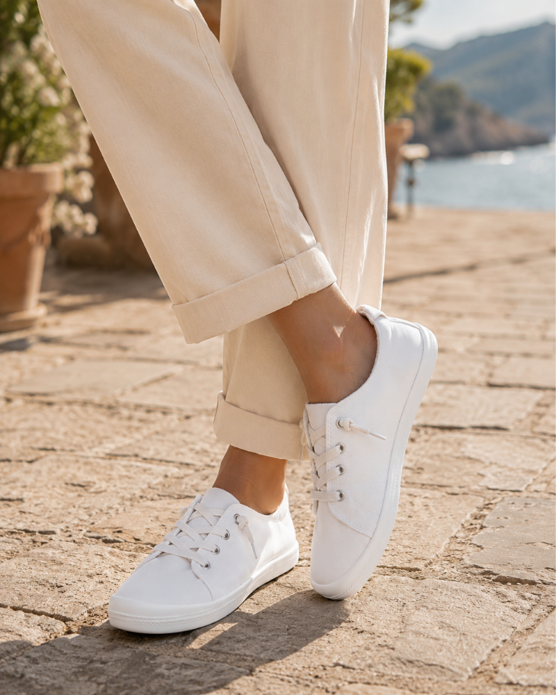 Phoebe Women's Canvas Slip-On Trainers – Casual Walking Shoes with TPR Sole