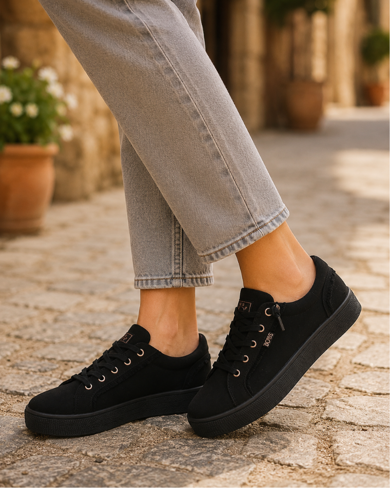 Ivy Women's Canvas Slip-On Trainers – Memory Foam Casual Shoes with Decorative Laces