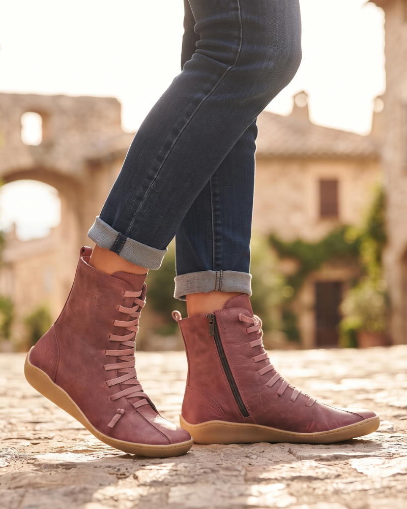 Rosa Women's Leather Boots – Handmade Zip Lace Up Comfort Ankle Boots