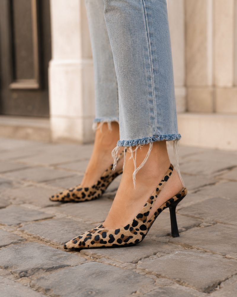 Sally Women's Slingback Heels – Pointed Toe Animal Print Stiletto Court Shoes