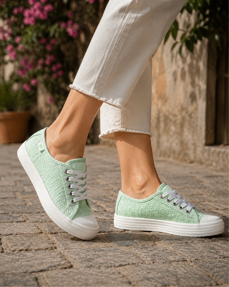 Poppy Women's Canvas Slip-On Shoes – White Lace-Up Casual Trainers
