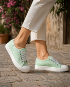 Poppy Women's Canvas Slip-On Shoes – White Lace-Up Casual Trainers