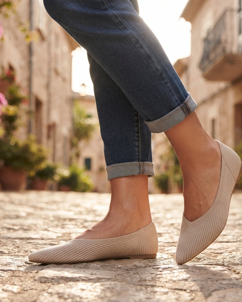 Hazel Women's Knit Ballet Flats – Pointed Toe Memory Foam Comfort Shoes
