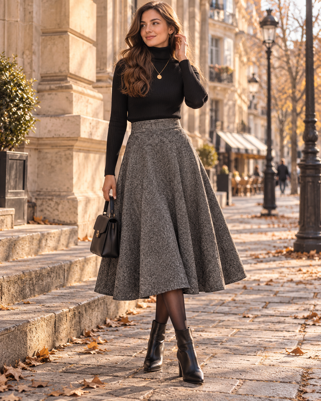 Lucille Women's Plaid Wool Blend Skirt – High Waist A-Line Maxi with Pockets