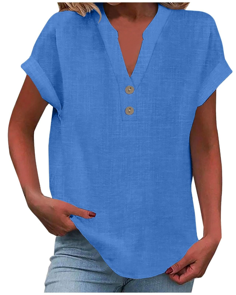 Elora Women's Casual V Neck T-Shirt – Short Sleeve Everyday Summer Top