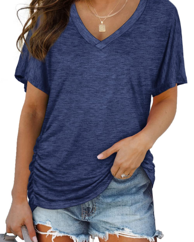 Georgia Women's V Neck T-Shirt – Short Sleeve Dolman Casual Loose Fit Top