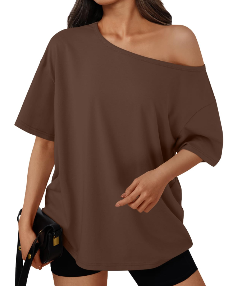 Erin Women's Off Shoulder T-Shirt – Short Sleeve Oversized Casual Summer Top