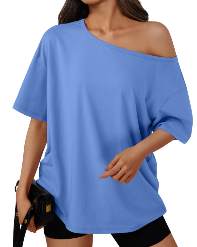 Erin Women's Off Shoulder T-Shirt – Short Sleeve Oversized Casual Summer Top