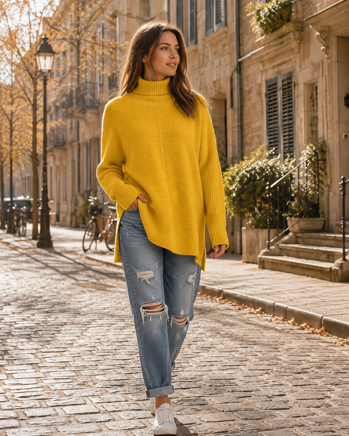 Lorelei Women's Turtleneck Jumper – Longline High-Low Sweater with Side Slits