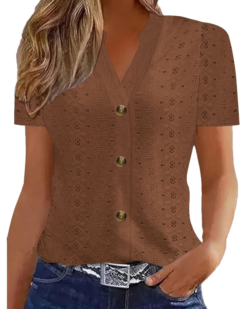 Seraphina Women's Linen Blend Polo Top – Short Sleeve Button Front Blouse