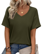 Isla Women's V Neck T-Shirt – Short Sleeve Loose Fit Casual Summer Top