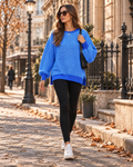 Isadora Women's Waffle Knit Sweatshirt – Oversized Striped Tunic with Side Slits