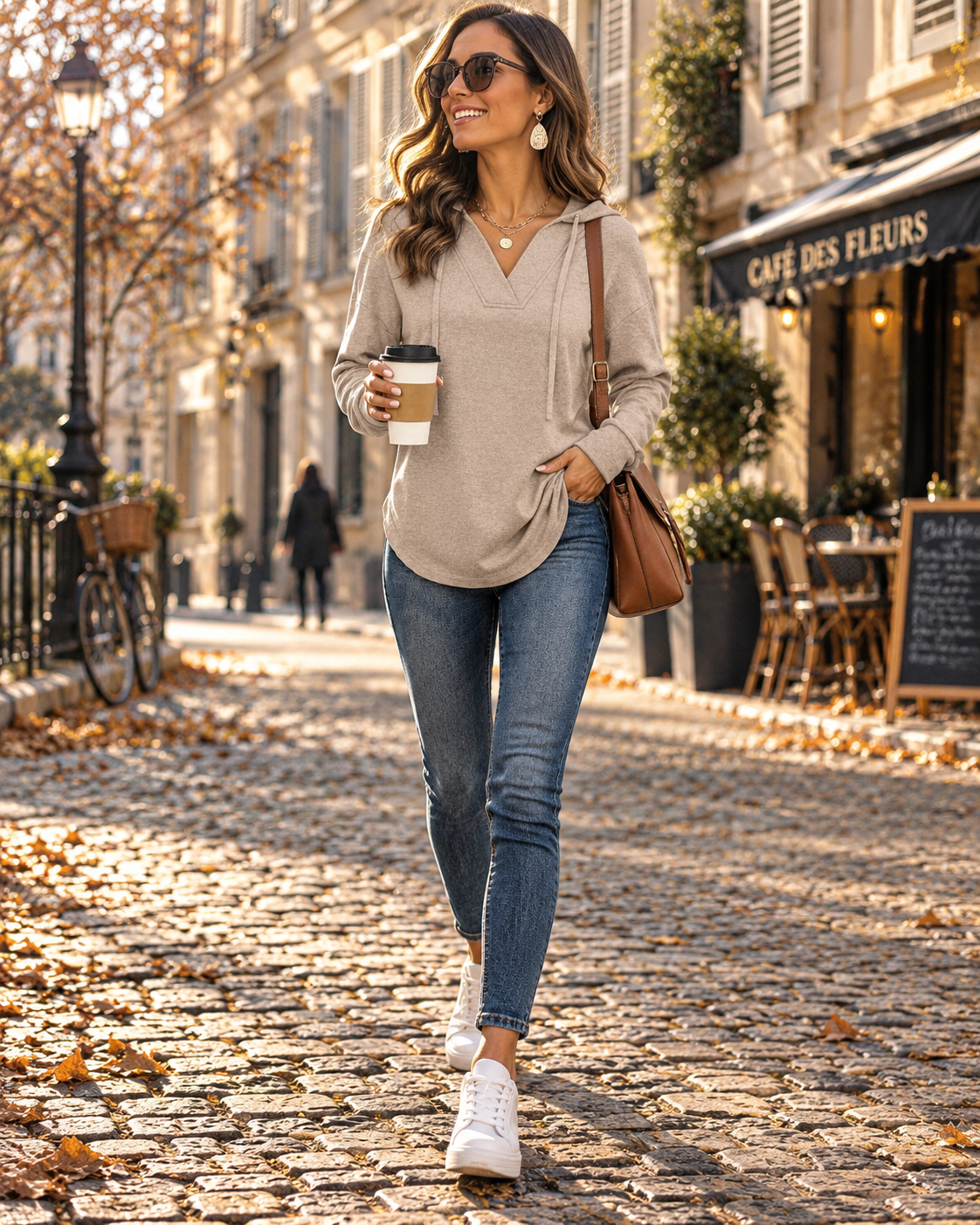 Linnea Women's V-Neck Hoodie – Long Sleeve Relaxed High-Low Pullover Top