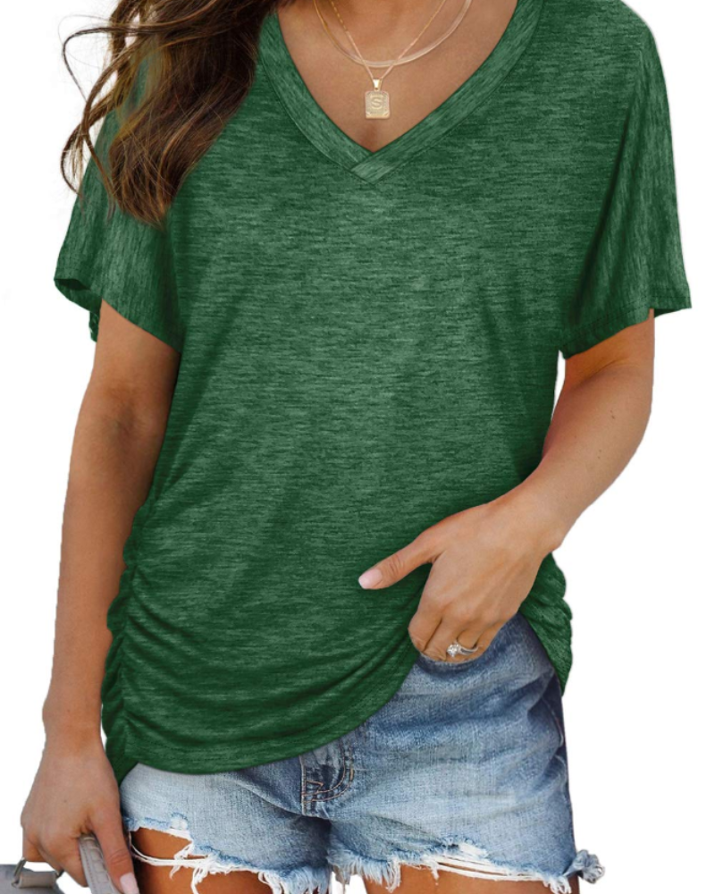 Georgia Women's V Neck T-Shirt – Short Sleeve Dolman Casual Loose Fit Top