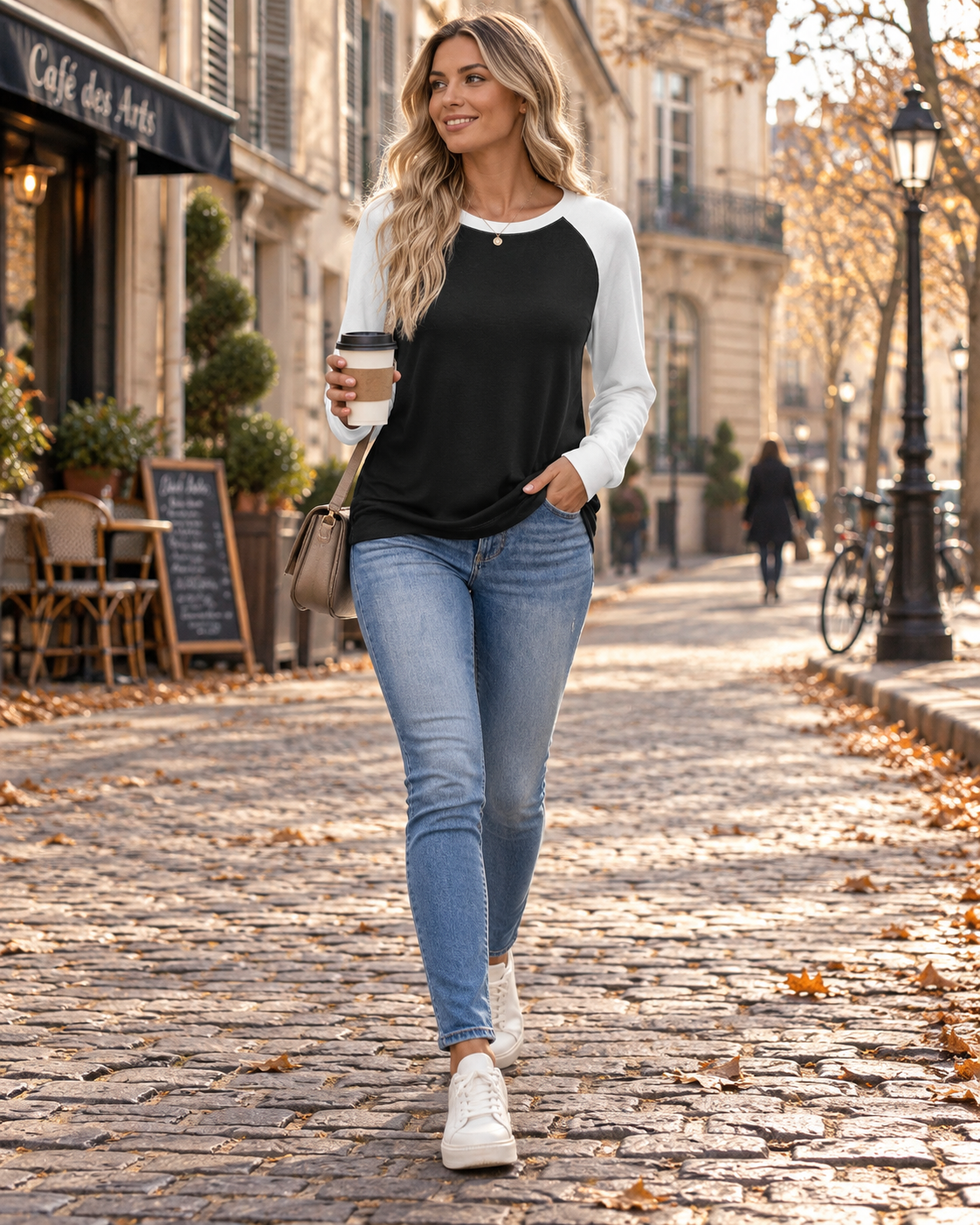 Seraphina Women's Raglan Top – Crew Neck Long Sleeve T-Shirt with Contrast Sleeves