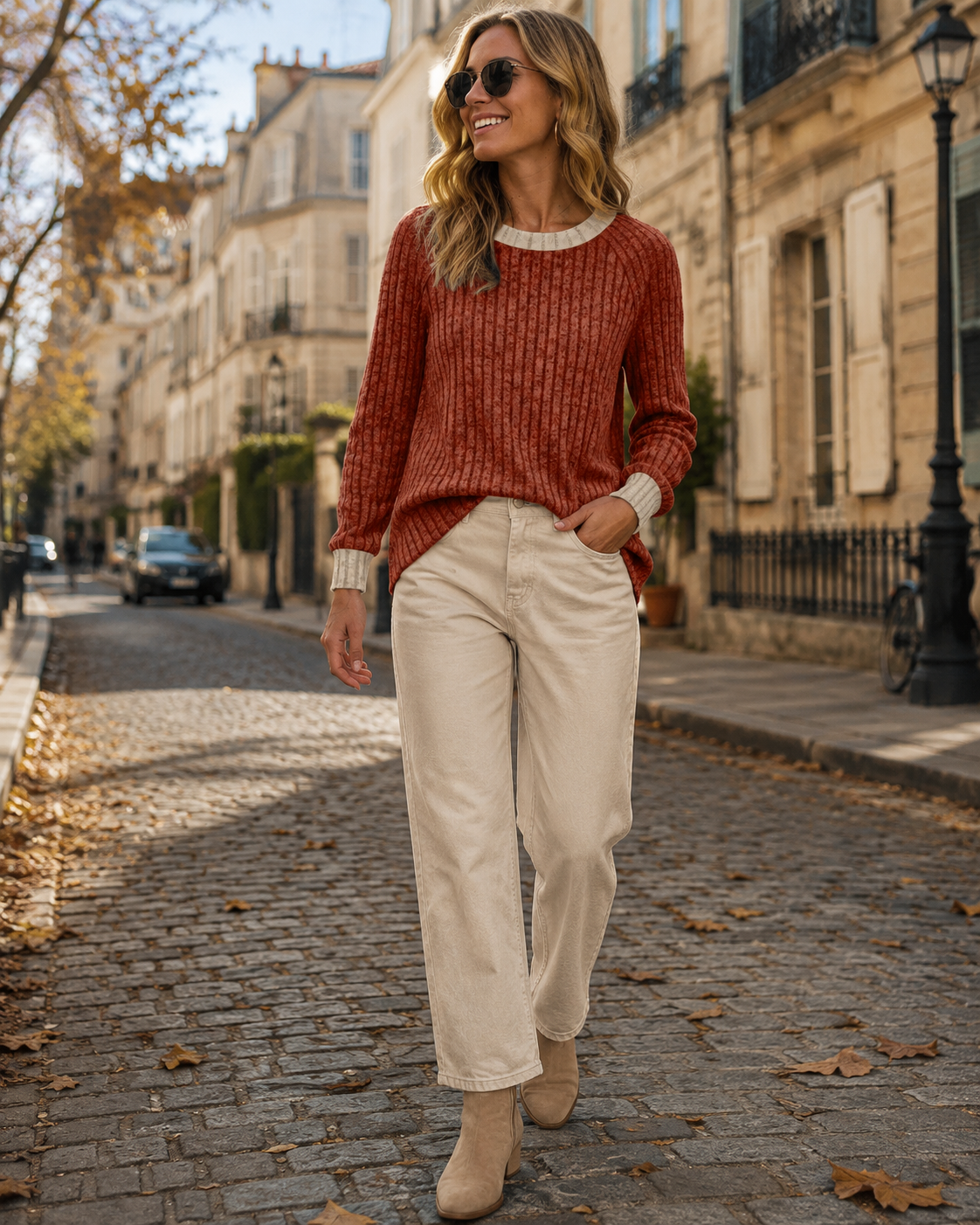 Cecily Women's Colour Block Sweater– Loose Fit Crew Neck Long Sleeve Sweater