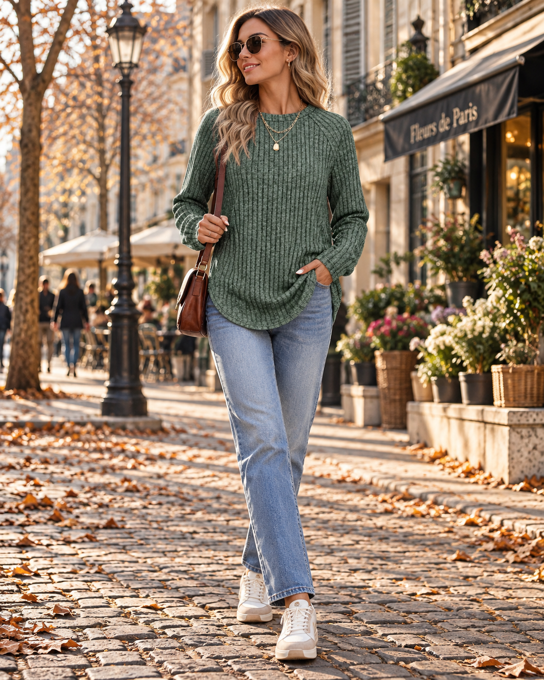 Camille Women's Tunic Top – Ribbed High-Low Hem Longline Top with Side Slits