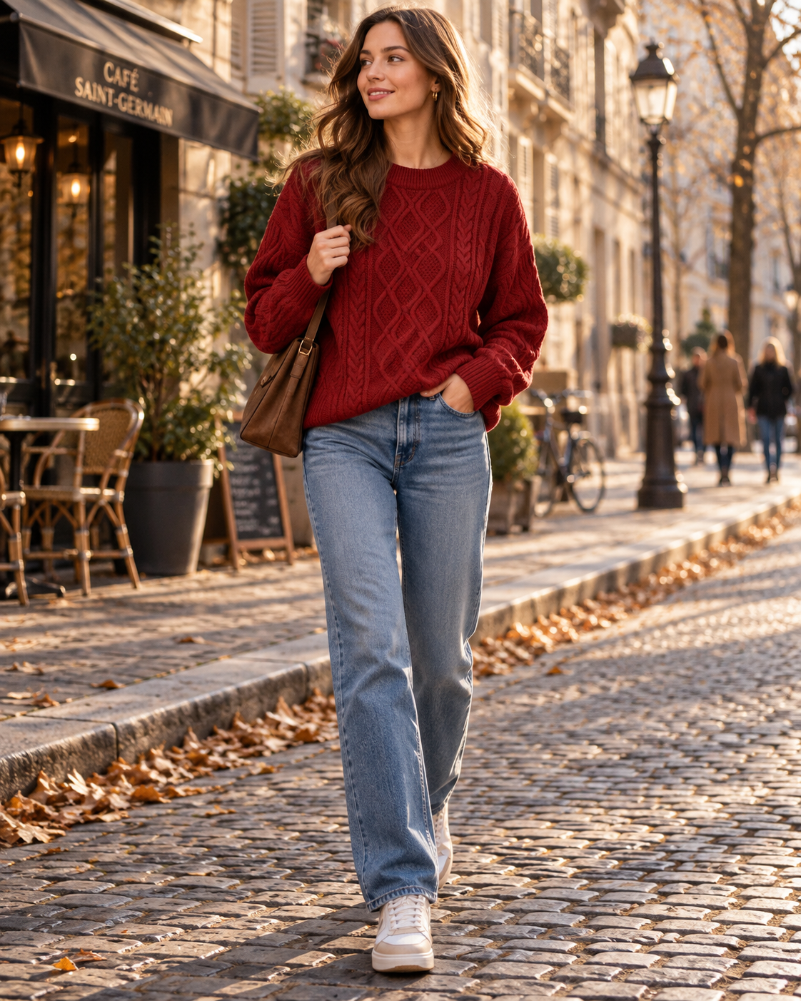 Theodora Women's Knit Jumper – Oversized Crew Neck Woven Pattern Pullover