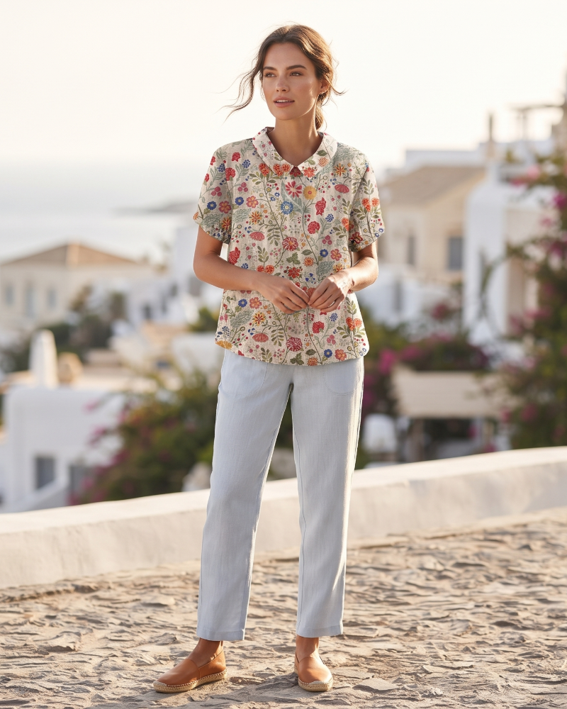 Felicity Women's Floral Blouse – Short Sleeve Round Neck Casual Summer Top